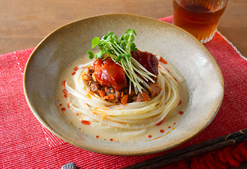 ヤムニョム極旨！むねから揚げと月花さば煮付食べラーの豆乳麺